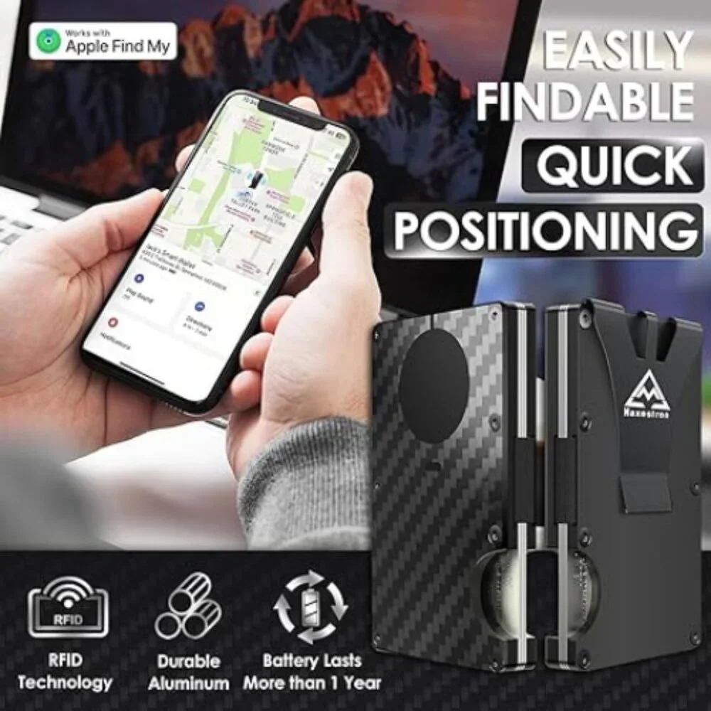 Smart Air Wallet Tracker Credit Card Holder Slim Metal Money Clip RFID Blocker